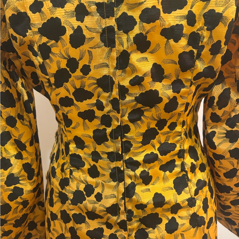 Vintage Yellow and Black Pattern Long Sleeve Dress - S - Picture 7 of 14